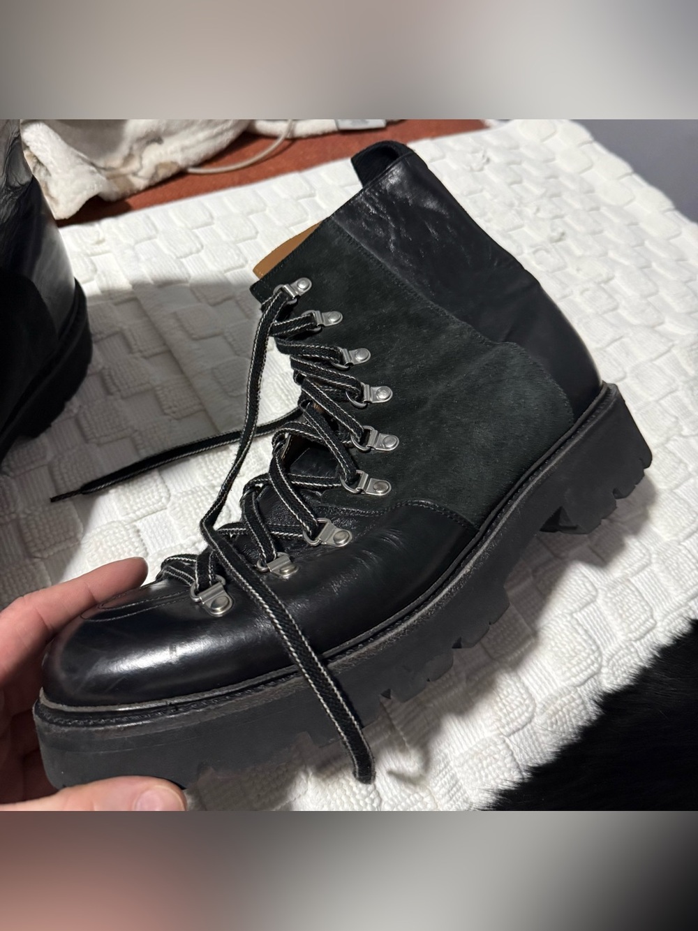 Grenson | Leather & Suede Lug Sole Boots | Black | Size 12 - Picture 6 of 16